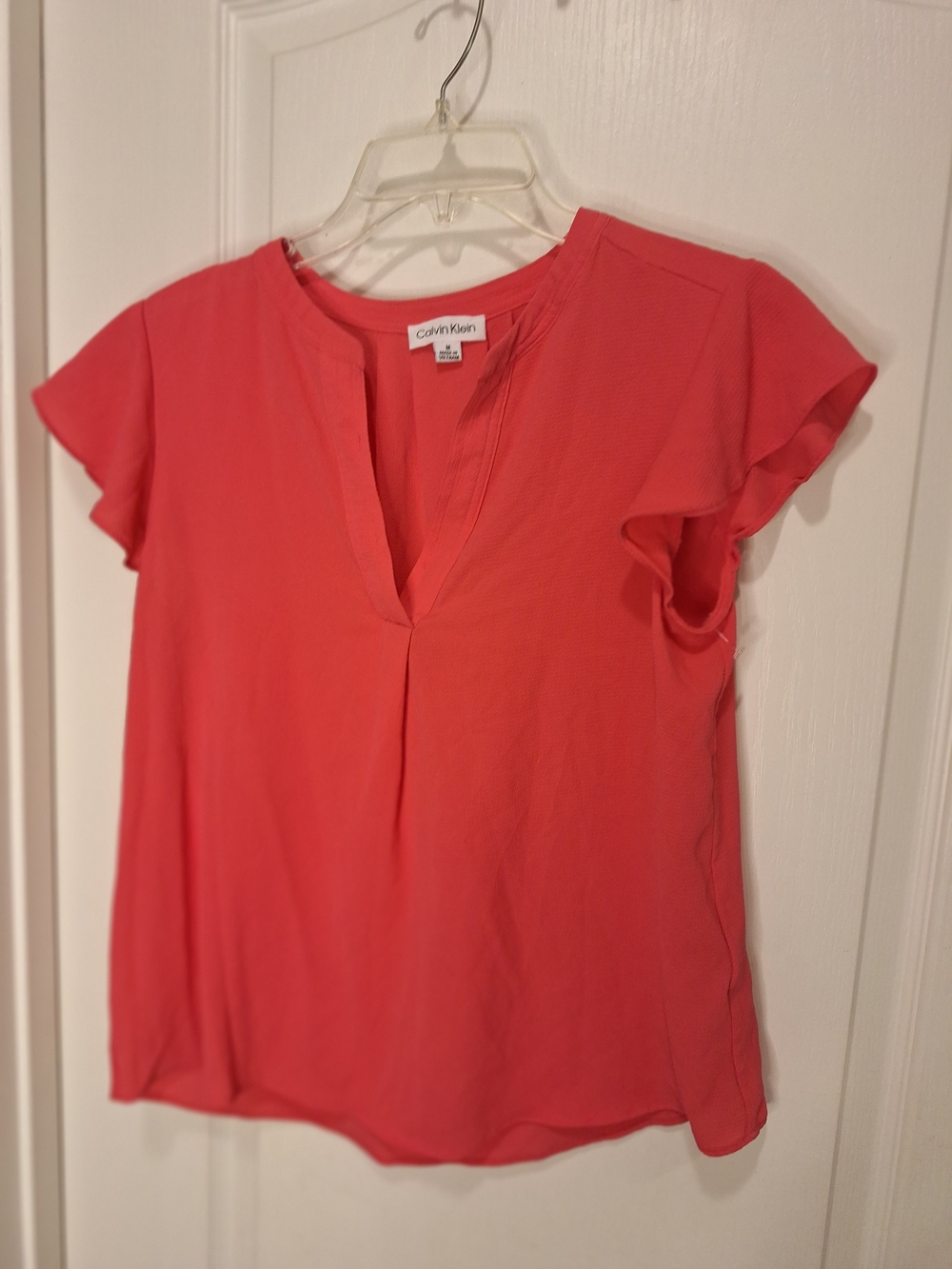 Calvin Klein Pink V-Slit Flutter Sleeve Blouse
